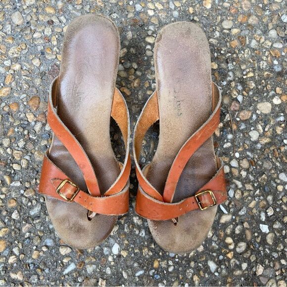 Vintage 1980’s USA made gum sole wedge thongs size 6 7 - Picture 4 of 5